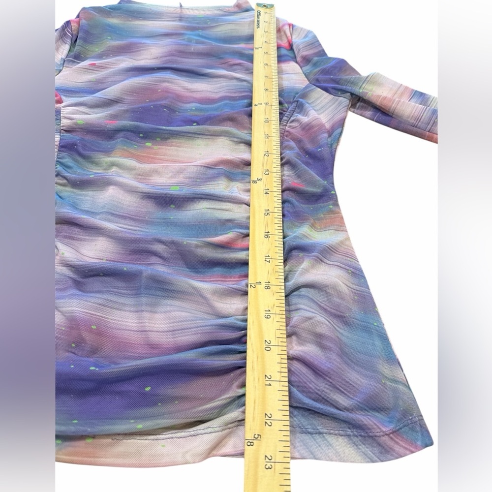 Anthropologie Mesh Top Size Medium Purple Pattern Double Layer Long Sleeve - Picture 14 of 15
